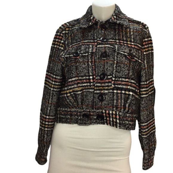 Free People Slouchy Eisenhower Gray Plaid Cropped Jacket Size XS - Picture 2 of 14